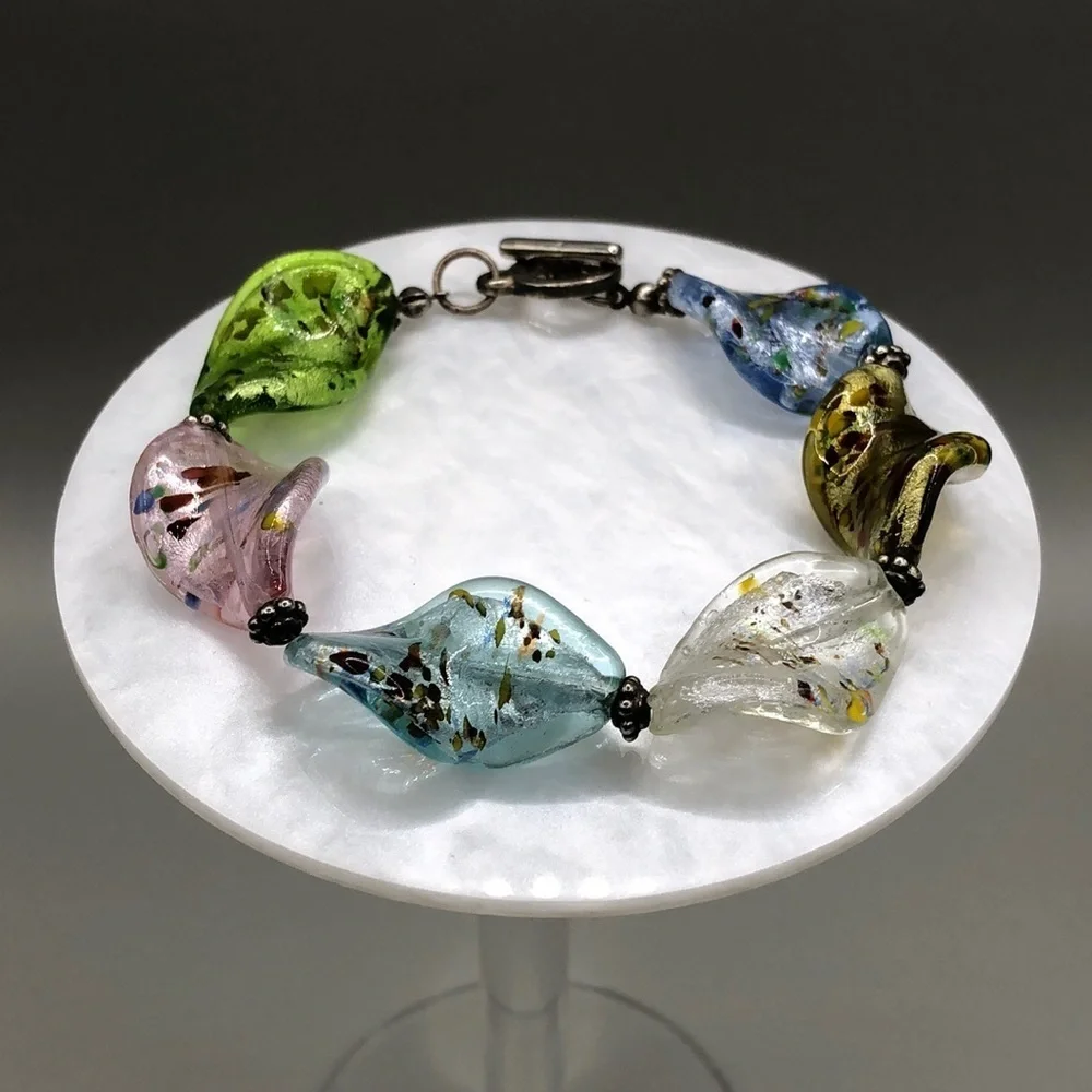 ARTISAN made curled art glass statement bracelet